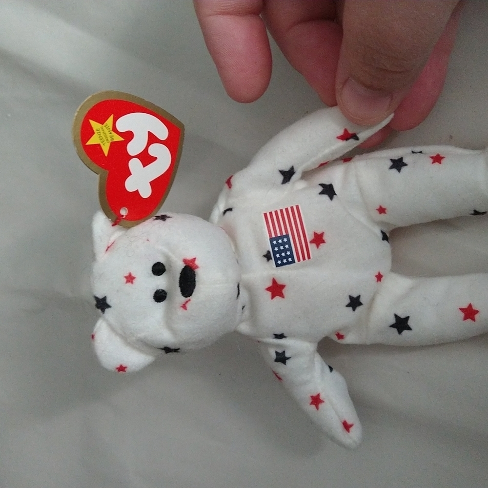 TY Teenie beanie baby Glory the bear. Red white blue.